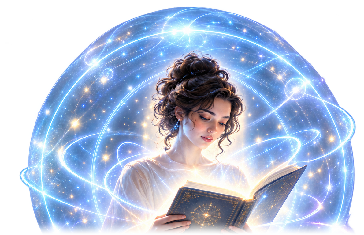 The Librarian with celestial sphere and illuminated open book